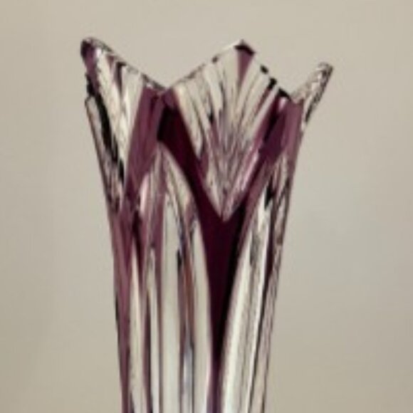 Hand Cut Crystal Amethyst Vase by Caesar Crystal Bohemiae Co  New - Caesar Bohemian Crystal Purple Vase - Hand Cut   7\